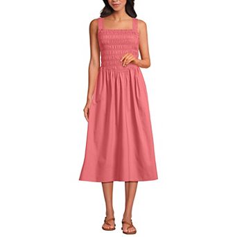Women's Lands' End Poplin Smocked Bodice Midi Dress