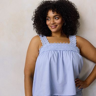 Plus Size LC Lauren Conrad Lace Trim Square Neck Tank Top