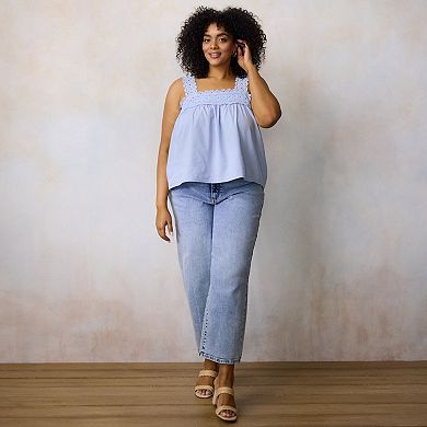 Plus Size LC Lauren Conrad Lace Trim Square Neck Tank Top