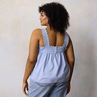 Plus Size LC Lauren Conrad Lace Trim Square Neck Tank Top