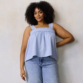 Plus Size LC Lauren Conrad Lace Trim Square Neck Tank Top