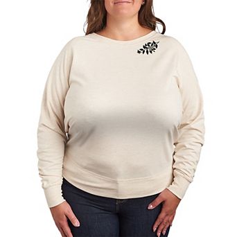 Plus Size Butterflies On Flower Branch French Terry Long Sleeve Tee