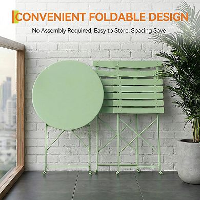 3-Piece Bistro Set, Steel Frame Space-Saving Folding Patio Furniture with 2 Chairs & Bistro Table