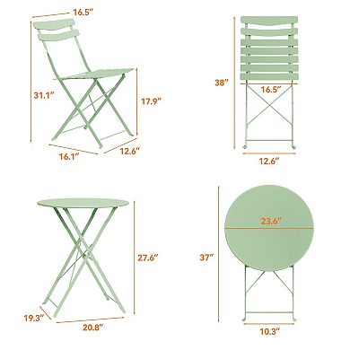 3-Piece Bistro Set, Steel Frame Space-Saving Folding Patio Furniture with 2 Chairs & Bistro Table