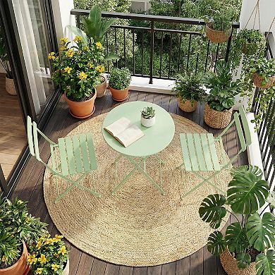 3-Piece Bistro Set, Steel Frame Space-Saving Folding Patio Furniture with 2 Chairs & Bistro Table