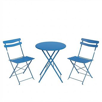 3 pc Bistro Set, Steel Frame Space-Saving Folding Patio Furniture with 2 Chairs & Bistro Table