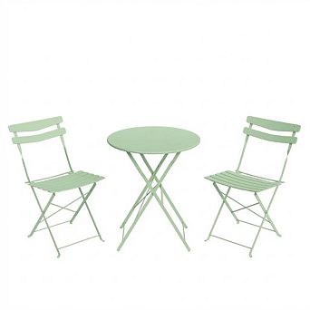3 pc Bistro Set, Steel Frame Space-Saving Folding Patio Furniture with 2 Chairs & Bistro Table
