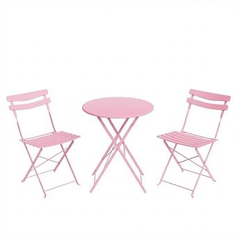 3 pc Bistro Set, Steel Frame Space-Saving Folding Patio Furniture with 2 Chairs & Bistro Table