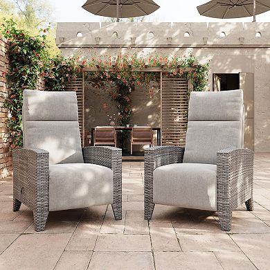 Outdoor Wicker Reclining Chaise Lounge Chair with Backrest & Footrest