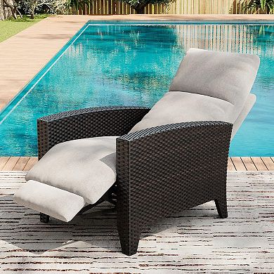 Outdoor Wicker Reclining Chaise Lounge Chair with Backrest & Footrest