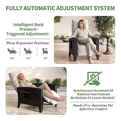 Outdoor Wicker Reclining Chaise Lounge Chair with Backrest & Footrest