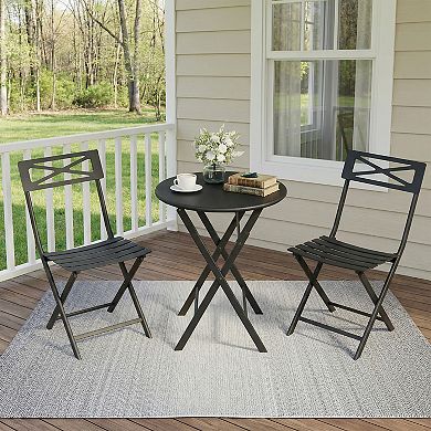 3-Piece Folding Patio Bistro Set, Foldable Outdoor Table and 2 Chairs with Premium Frame