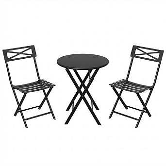 3 pc Folding Patio Bistro Set, Foldable Outdoor Table and 2 Chairs with Premium Frame