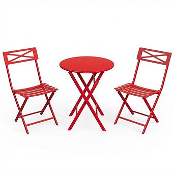 3 pc Folding Patio Bistro Set, Foldable Outdoor Table and 2 Chairs with Premium Frame