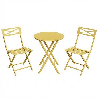 3 pc Folding Patio Bistro Set, Foldable Outdoor Table and 2 Chairs with Premium Frame