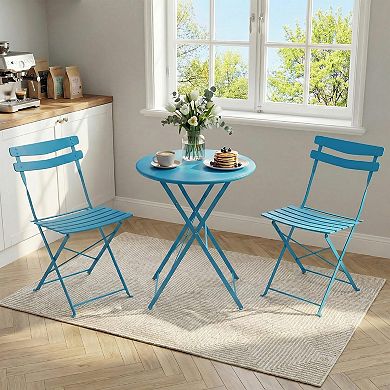 Bistro Table and Chairs set, 3-Pieces Patio Bistro Set, Folding Design, No Assembly Need