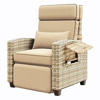 Outdoor Rattan Recliner Lounge Chair with Adjustable Backrest & Footrest, Removable Cushion