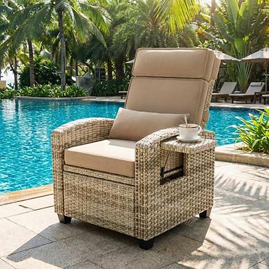Outdoor Rattan Recliner Lounge Chair with Adjustable Backrest & Footrest, Removable Cushion