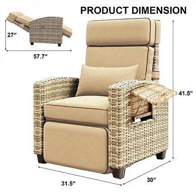Outdoor Rattan Recliner Lounge Chair with Adjustable Backrest & Footrest, Removable Cushion