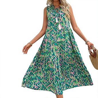 Womens Loose Fit Maxi Dress Casual Summer V Neck Sleeveless Boho Floral Print Long Beach Sundresses