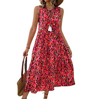 Womens Loose Fit Maxi Dress Casual Summer V Neck Sleeveless Boho Floral Print Long Beach Sundresses