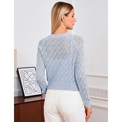 Women Lightweight Sheer Long Sleeve Button Solid Cardigan