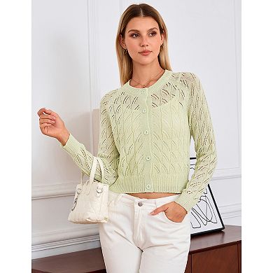 Women Lightweight Sheer Long Sleeve Button Solid Cardigan