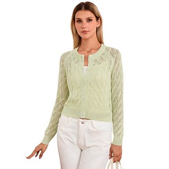 Women Lightweight Sheer Long Sleeve Button Solid Cardigan
