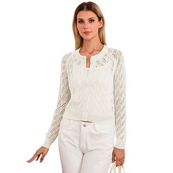 Women Lightweight Sheer Long Sleeve Button Solid Cardigan
