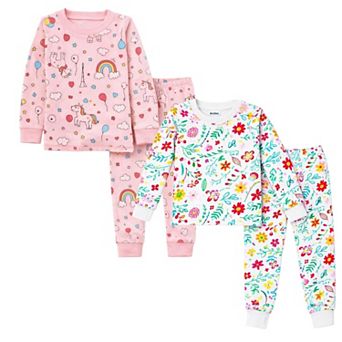 Kids Girls Rainbows Flowers 2-Pack Pajamas Snug Fit PJs Long Sleeve