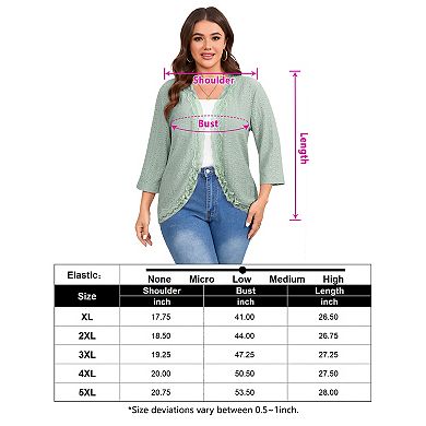 Plus Size Women Casual Lace Trim Lightweight Cardigan