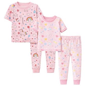 Kids Girls Rainbows Candy 2-Pack Pajamas Snug Fit PJs Short Sleeve