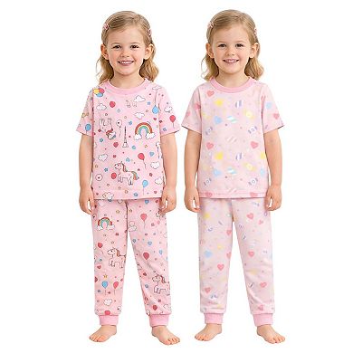 Kids Girls Rainbows Candy 2-Pack Pajamas Snug Fit PJs Short Sleeve