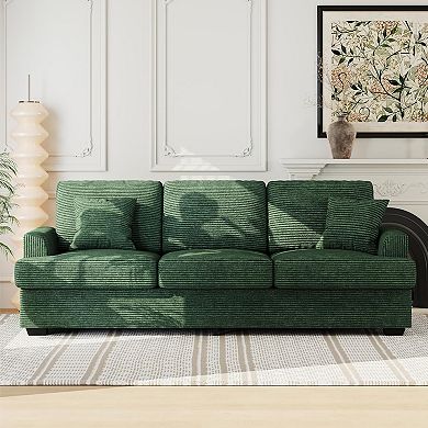 Modern Deep Seat Couch with 2 Throw Pillows, Upholstered Cushion & Removable Cover, Comfy Couch
