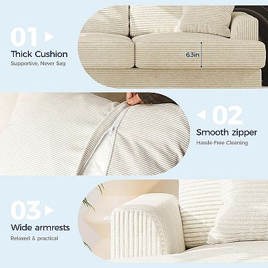 Modern Deep Seat Couch with 2 Throw Pillows, Upholstered Cushion & Removable Cover, Comfy Couch