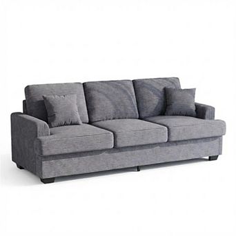 Modern Deep Seat Couch with 2 Throw Pillows, Upholstered Cushion & Removable Cover, Comfy Couch
