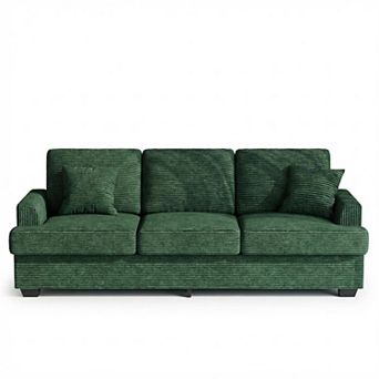 Modern Deep Seat Couch with 2 Throw Pillows, Upholstered Cushion & Removable Cover, Comfy Couch