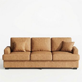 Modern Deep Seat Couch with 2 Throw Pillows, Upholstered Cushion & Removable Cover, Comfy Couch