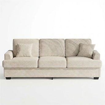 Modern Deep Seat Couch with 2 Throw Pillows, Upholstered Cushion & Removable Cover, Comfy Couch