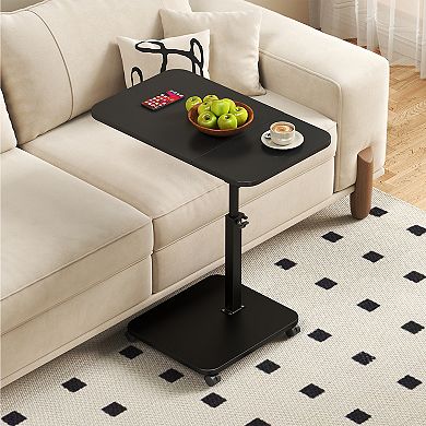 C-Shaped Table End Table with Wheels - Height Adjustable Mobile Standing Desk for Home Office