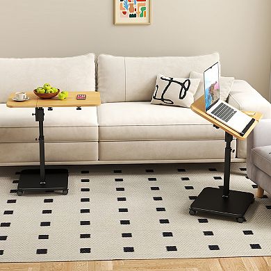 C-Shaped Table End Table with Wheels - Height Adjustable Mobile Standing Desk for Home Office