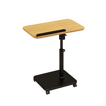 C-Shaped Table End Table with Wheels - Height Adjustable Mobile Standing Desk for Home Office