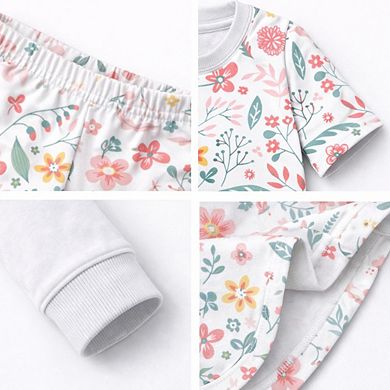 Kids Girls Rainbows Flowers 2-Pack Pajamas Snug Fit PJs Short Sleeve