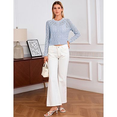 Women Lightweight Sheer Long Sleeve Button Solid Cardigan
