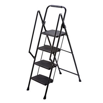 4 Step Ladder with Handrails, 500LBS Folding Step Stool, NonSlip Side Armrests Large Pedal Area