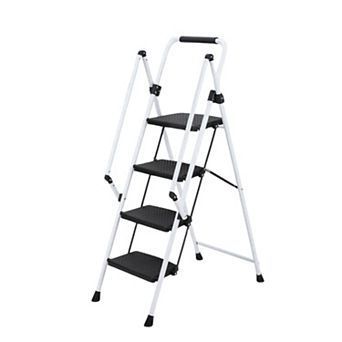 4 Step Ladder with Handrails, 500LBS Folding Step Stool, NonSlip Side Armrests Large Pedal Area
