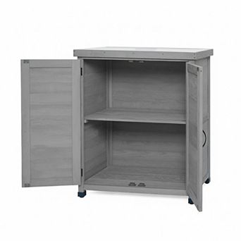 Potting Bench with Storage Cabinet and Metal Table Top for Outdoor Patio,Outdoor Work Station Table