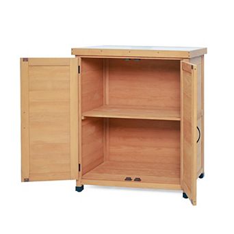 Potting Bench with Storage Cabinet and Metal Table Top for Outdoor Patio,Outdoor Work Station Table