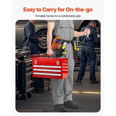 20.5'' Portable Metal Tool Box with 3 Drawers, Heavy-Duty Tool Organizer for Garage Workshop
