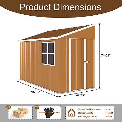 8X4 FT Heavy-Duty Metal Storage Shed with Windows, Lockable Door & Ventilation, Weatherproof